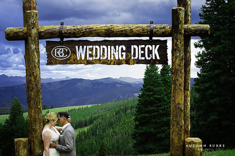 beaver creek wedding deck, colorado mountain wedding bride and groom