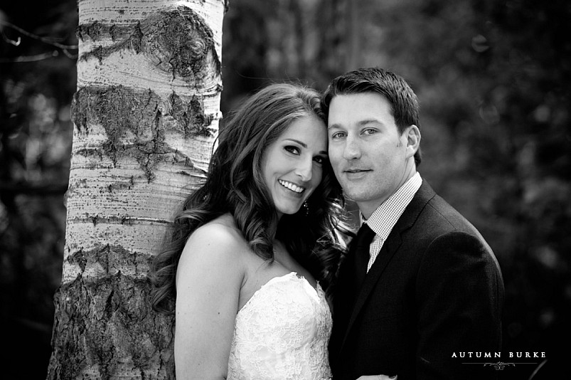 beaver creek colorado wedding beanos cabin bride and groom portrait black and white