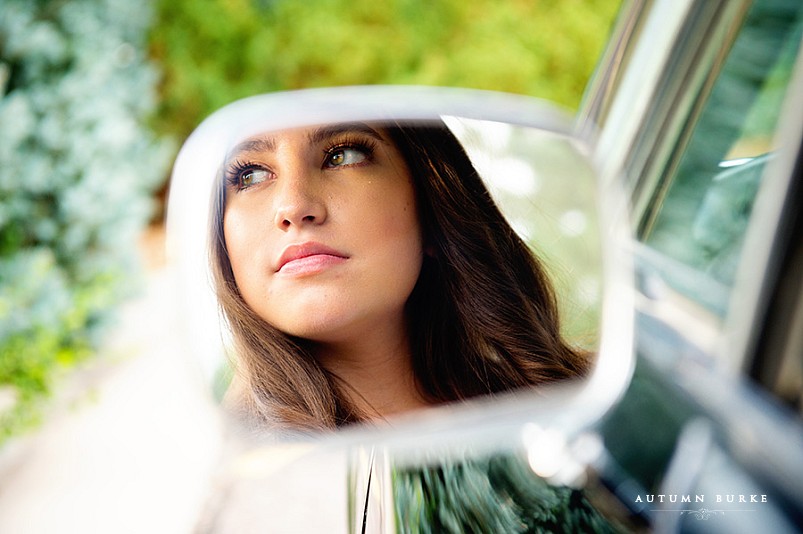 colorado high school senior girl in car mirror