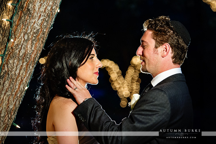 bride and groom at night lionsgate event center wedding colorado